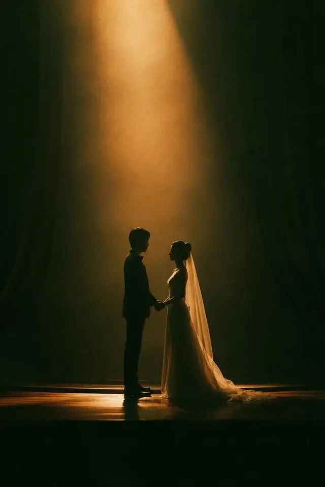 黄豆果短剧《逃婚三年，江少的花心人设崩了》封面，宴会人群中互相对视的都市男女